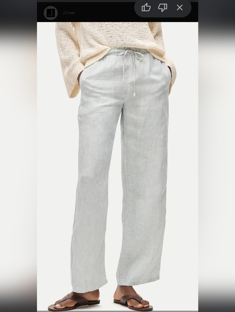 J. Crew Light Gray Pinstripe Straight-Leg Drawstring Pants